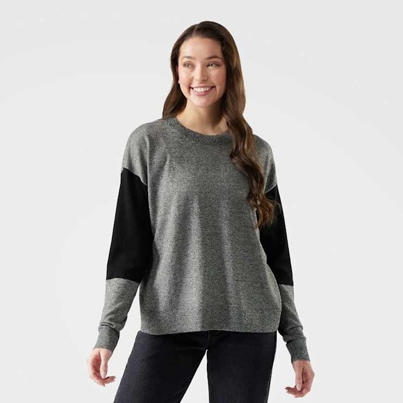 NWT Smartwool Women's Edgewood Colorblock Crew Sweater Black Gray Sz L $115 Base - Picture 2 of 10